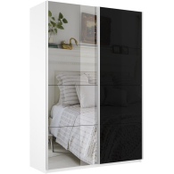 Шкафы-купе 2-х дверные, Шкаф-купе Прайм 2х дверный Зеркало/Стекло черное 160х57х230