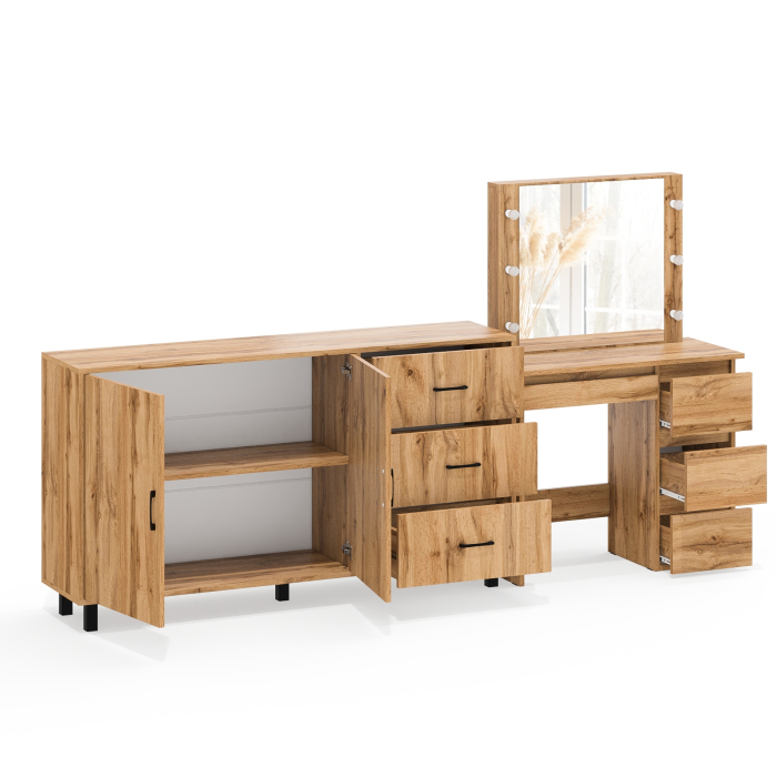 С зеркалом, Косметический столик Сура с зеркалом и подсветкой и с тумбой-комодом 123-1604