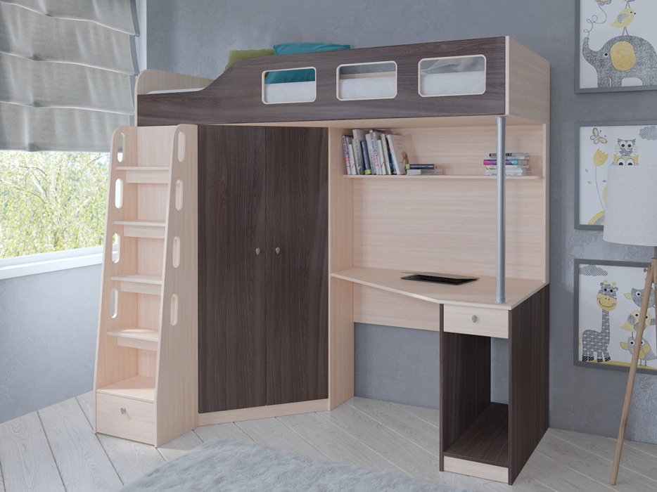 Кровати-чердаки, Кровать-чердак Астра 7 Дуб молочный