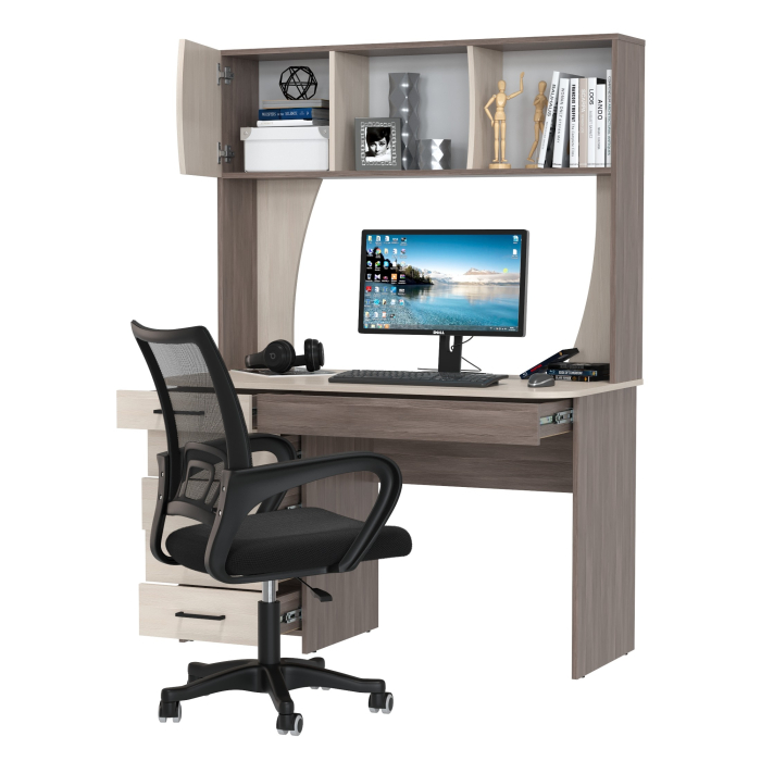 Прямые компьютерные столы, Стол компьютерный с надстройкой Сигма и компьютерное кресло чёрное