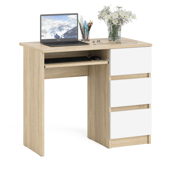 Детские столы, Стол компьютерный три ящика Мори МС-6 правый