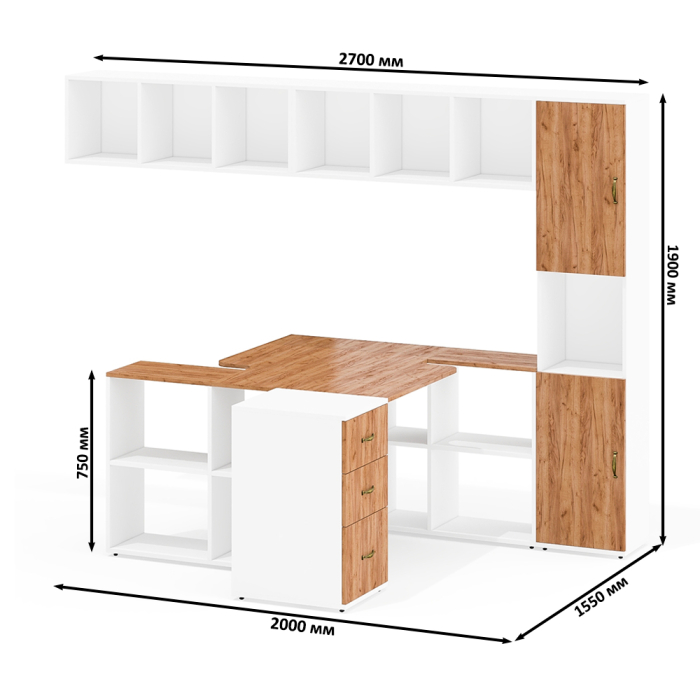 Домашние кабинеты, Лидер-8 мебель для детской для двоих детей из столов с открытыми полками и пенала с нишей и тумбы 3.16
