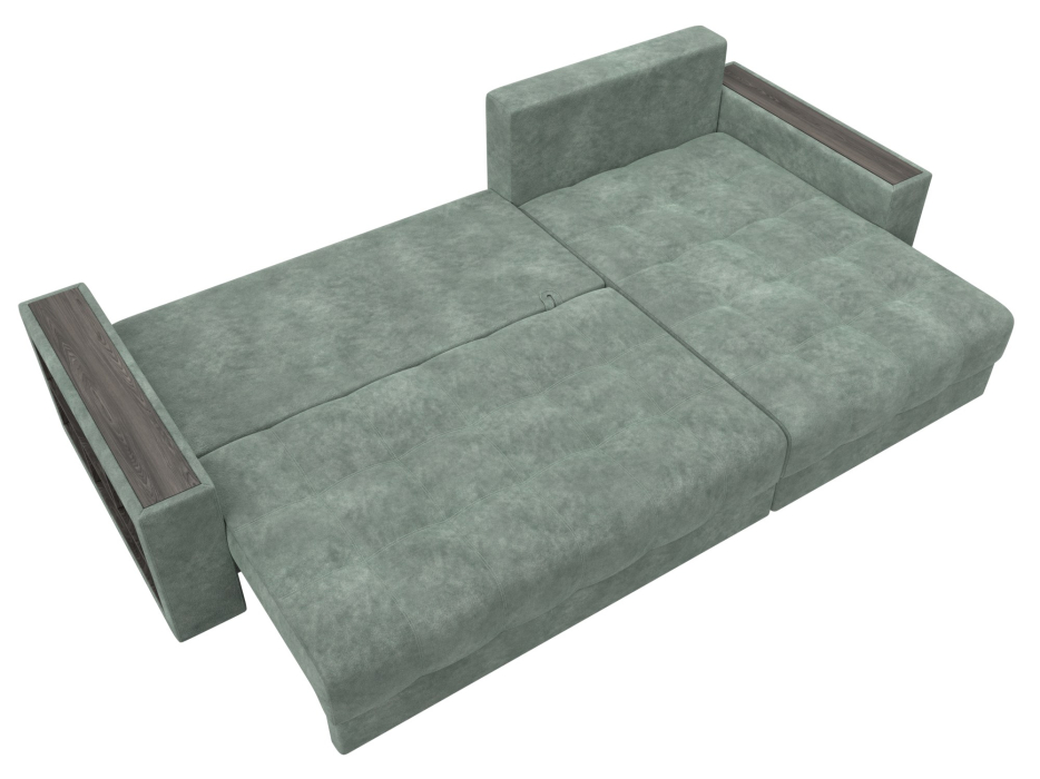 Диваны угловые в гостиную, Диван угловой с декором и полкой Лига-050 НПБ, велюр BRUT 