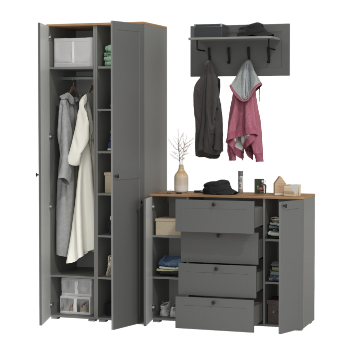 Прихожие, Большой комод две дверки четыре ящика с вешалкой с полкой и два шкаф-пенала Остин