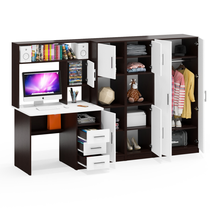 Домашние кабинеты, Уголок для школьника из стола с пеналами и платяного шкафа СК-9