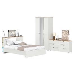 Шкаф для одежды трёхдверный с зеркалом Остин с кроватью с основанием и комода на 6-ть ящиков