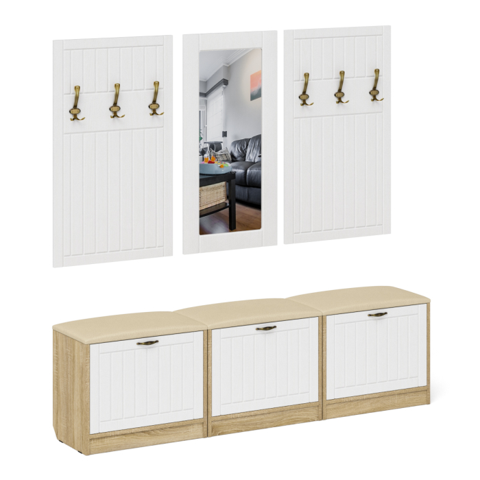 Прихожие, Набор мебели для прихожей из обувниц зеркала и вешалок П-6 № 03 МДФ фрезеровка прованс