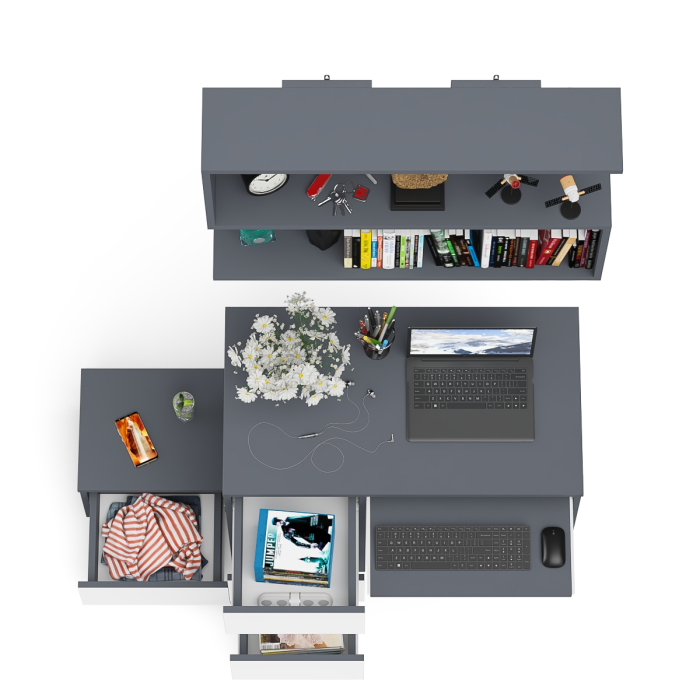 Прямые компьютерные столы, Стол компьютерный три ящика МС-6 левый с тумбочкой ТМП400 и навесной полкой 900 Мори