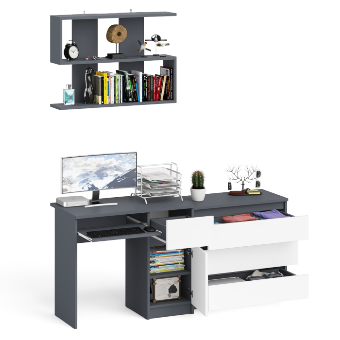 Прямые компьютерные столы, Комод три ящика МК800.1 с компьютерным столом Мори МС-1 правый и навесной полкой 900