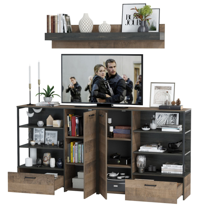 Стенки для гостиной, Два комода с дверками и ящиками и навесная полка Трувор