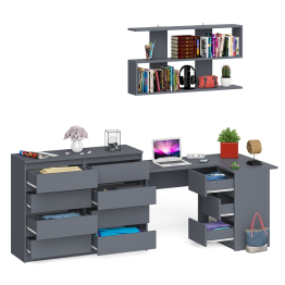 Стол компьютерный угловой с ящиками Мори МС-16 правый с навесной полкой и комодом МК1200.8