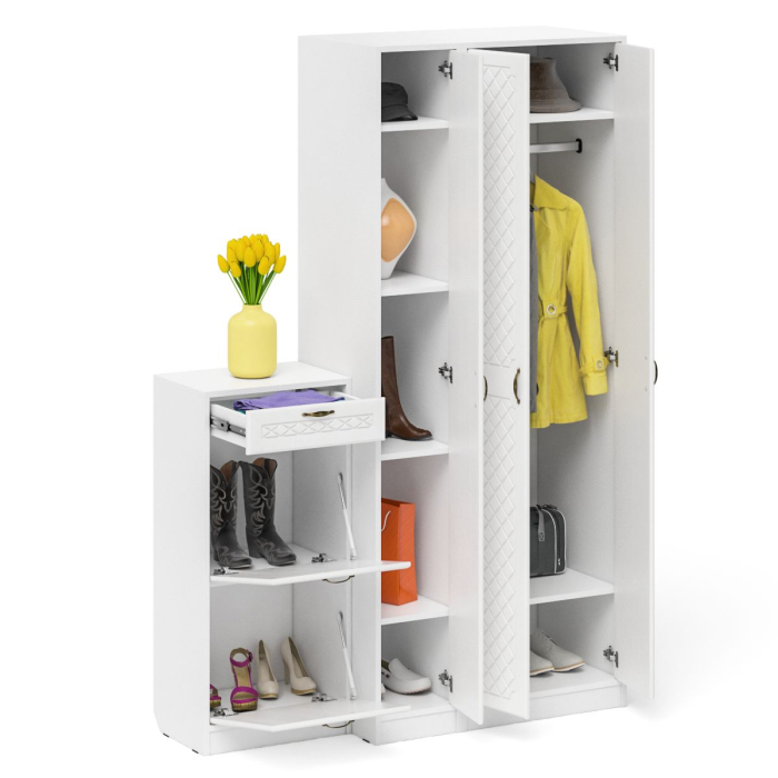 Прихожие, Тумба для обуви две секции в прихожую П-6-500 с пеналом и шкафом фрезеровка ромб