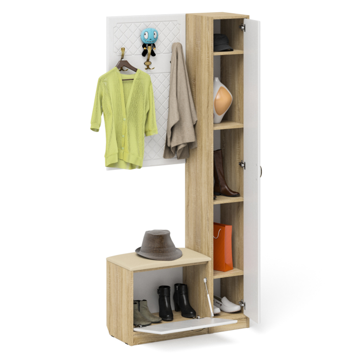 Прихожие, Обувница с мягким сиденьем вешалка с крючками и пенал П-6 МДФ фрезеровка ромб