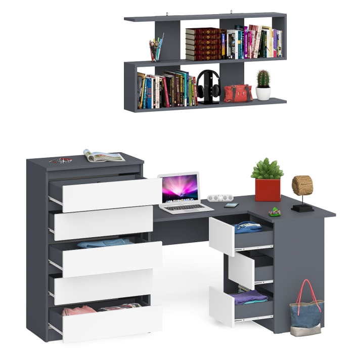 Домашние кабинеты, Комод Мори МК700.5 со столом компьютерным угловым МС-16 правым и открытой полкой 1200