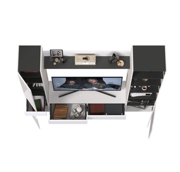 Стенки для гостиной, Тумба для ТВ Сидней в комплекте с полочкой шкафом с ящиком и шкафом с дверкой