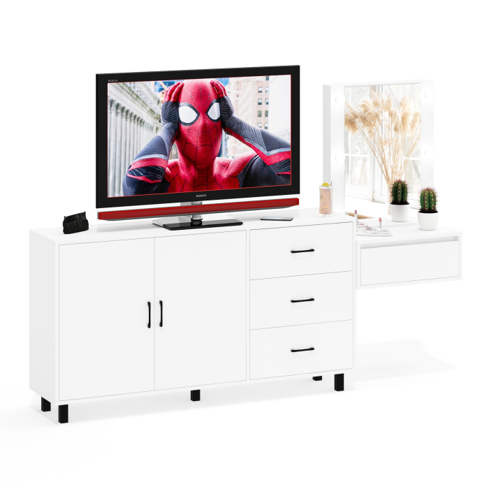 С зеркалом, Косметический навесной столик с подсветкой и комод с ящиками и дверками 123-1604