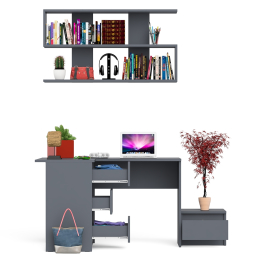 Угловой стол компьютерный Мори МС-16 левый с тумбочкой с ящиком 400 и полкой на 1200