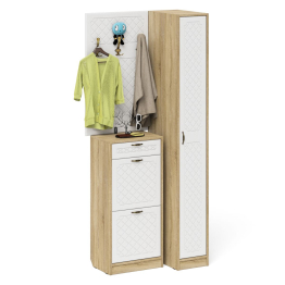 Высокая обувница с вешалкой с крючками и пеналом П-6-500 для прихожей фрезеровка ромб