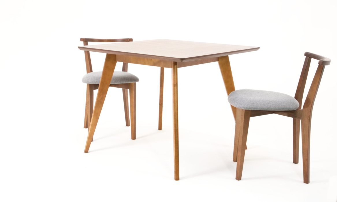 Обеденные группы, Стол Сканди М 100 орех со стульями Франк орех рогожка серый