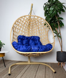 Подвесное кресло ДЛЯ ДВОИХ ЛЮКС с ротангом бежевое