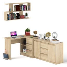 Стол компьютерный угловой МС-16 правый с навесной полкой и тумбой МК-1200.3 Мори