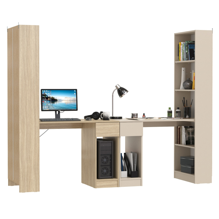 Прямые компьютерные столы, Два письменных стола Лайт 10.01 со шкафом с полками