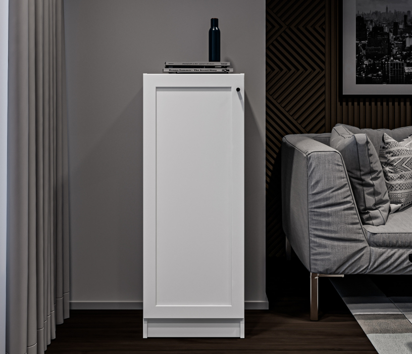 Прямые, Стеллаж Твин СБ-3379 Белый с глухим фасадом