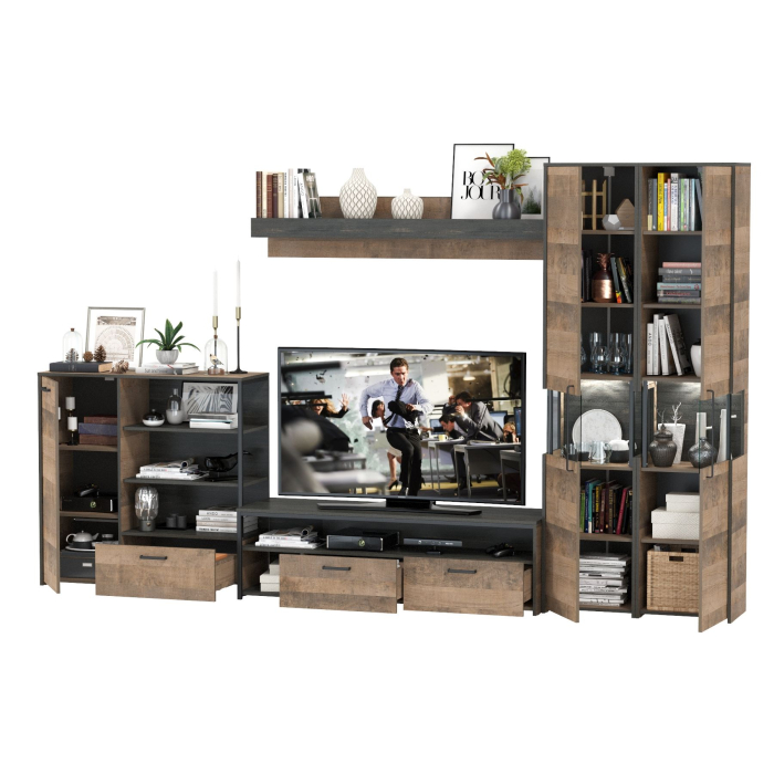 Стенки для гостиной, Стенка для гостиной из пяти модулей гостиной Трувор № 35 стиль мебели лофт