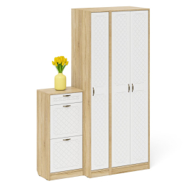 Тумба для обуви две секции в прихожую П-6-500 с пеналом и шкафом фрезеровка ромб