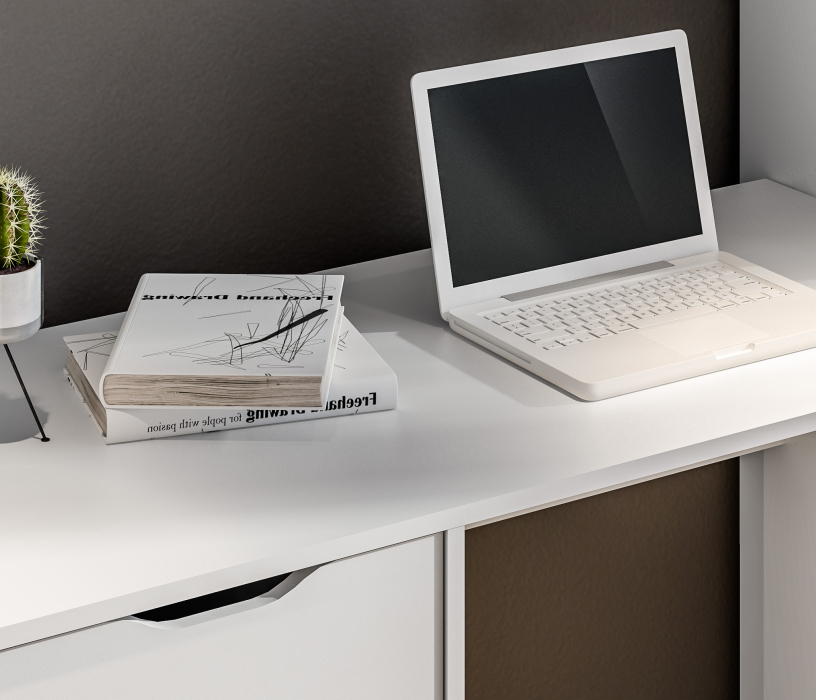 Mika / Мика, Mika / Мика домашний кабинет Белый/Серый (пенал, стеллаж, стол, полка)