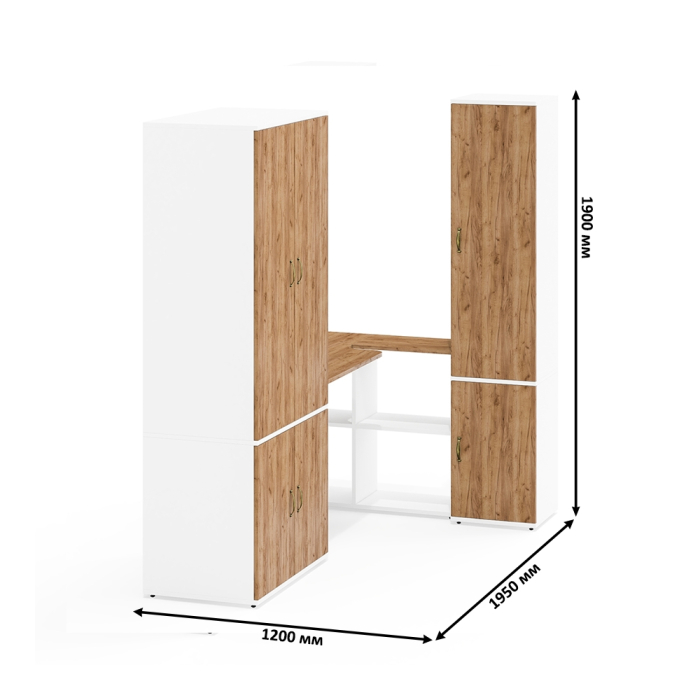 Домашние кабинеты, Шкаф для белья глубокий с пеналом с полками для бумаг и рабочий стол Лидер-8