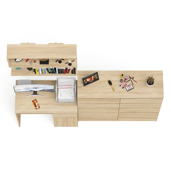 Домашние кабинеты, Стол компьютерный Мори МС-1 правый с комодом на 10-ть ящиков и навесной полкой 900