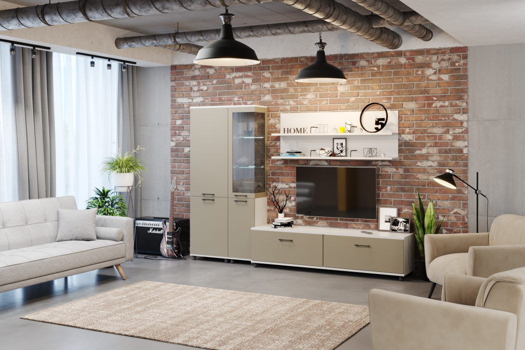 Стенки для гостиной, Модульная гостиная Грейс композиция 2  Снежный Ясень