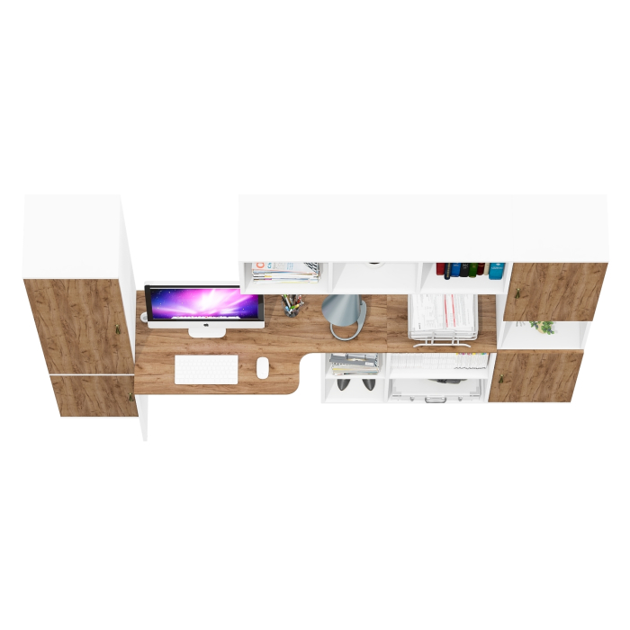 Домашние кабинеты, Рабочий стол-трансформер с полкой для папок и книг Лидер-8 и два пенала МД 21Б и пенал с нишей