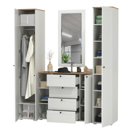 Два шкаф-пенала с полками для прихожей Остин и комод с настенным зеркалом