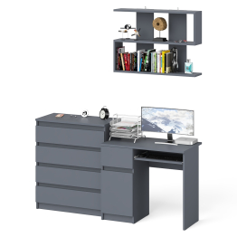 Комод четыре ящика Мори 800-4 со столом компьютерным с тумбой слева и полкой 900