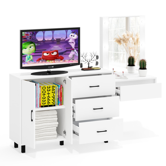 С зеркалом, Стол косметический навесной с подсветкой и тумба-комод 123-1204.