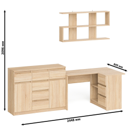 Угловой стол компьютерный Мори МС-16 правый с комодом МК1200.4 и открытой книжной полкой