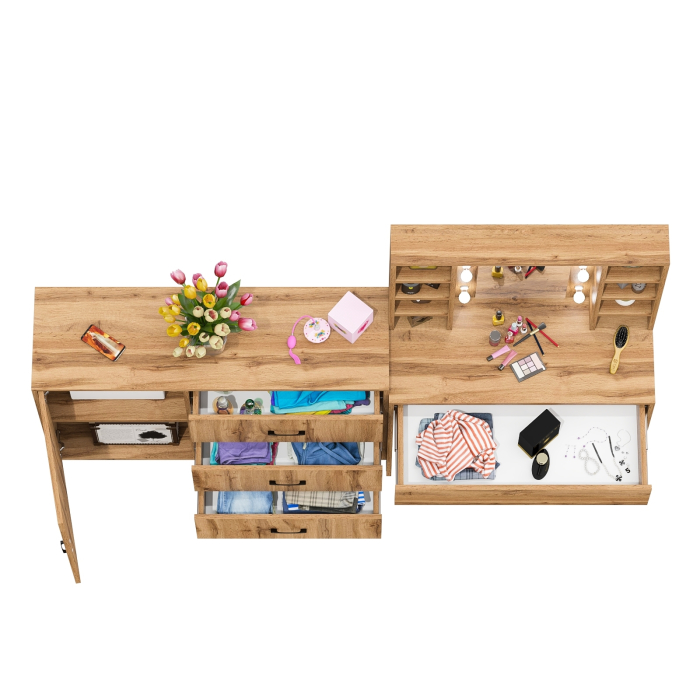 Туалетные столики, Туалетный столик с подсветкой 115 и комод с дверкой и 3-мя ящиками 122-1204