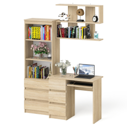 Стол для работы три ящика слева Мори с навесной полкой на 900 и стеллаж-комод три ящика