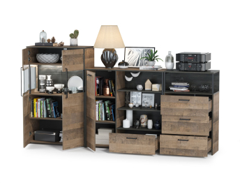 Комод с ящиком Трувор и дверкой с комодом с витриной с подсветкой и комод с тремя ящиками