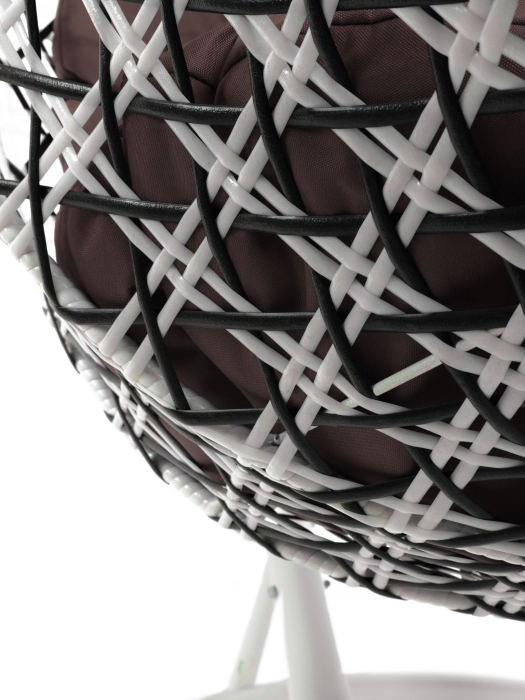 Подвесные кресла, Подвесное кресло КАПЛЯ ЛЮКС белая стойка двуцветное с ротангом