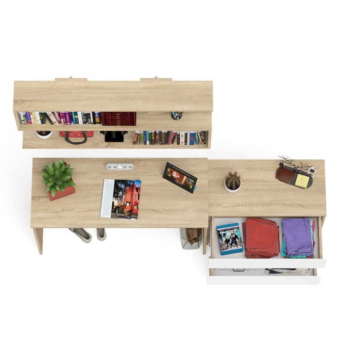 Прямые компьютерные столы, Комод три ящика Мори 800 с письменным столом 1200 и навесной полкой 1200