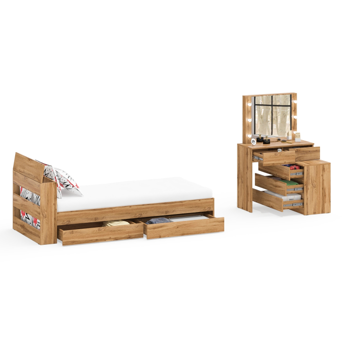 Спальные гарнитуры, Стол косметический с подсветкой 110 с кроватью с выдвижными ящиками Ксения 900