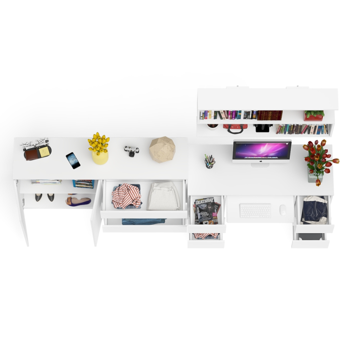 Домашние кабинеты, Стол для работы Мори МС-2 с книжной полкой на 1200 и комодом-тумбой МК1600.1