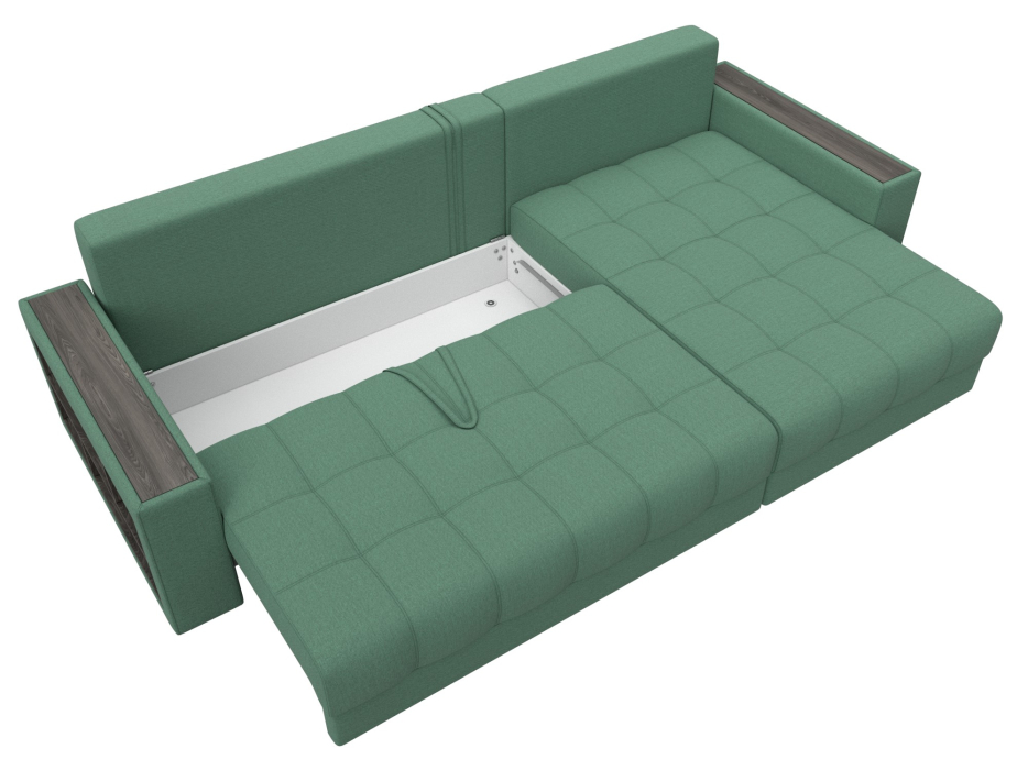 Диваны угловые в гостиную, Диван угловой с декором и полкой Лига-050 НПБ, рогожка Амур