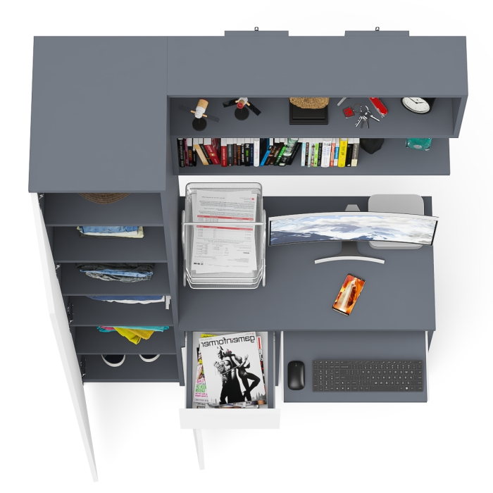 Прямые компьютерные столы, Пенал с дверкой Мори МШ400-1 с компьютерным столом МС-1 левый и открытой полкой на 900