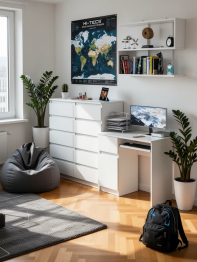 Комод 10-ть ящиков Мори МК1200.10 с компьютерным столом МС-1 левый и полкой