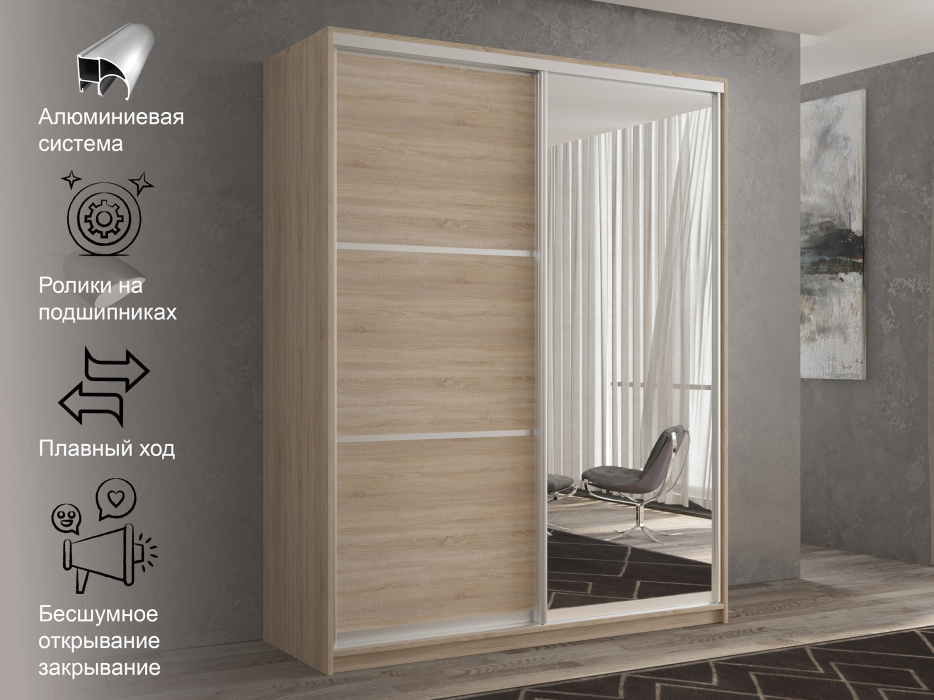 Шкафы-купе 2-х дверные, Шкаф-купе 2х дверный Кааппи 2 140х60