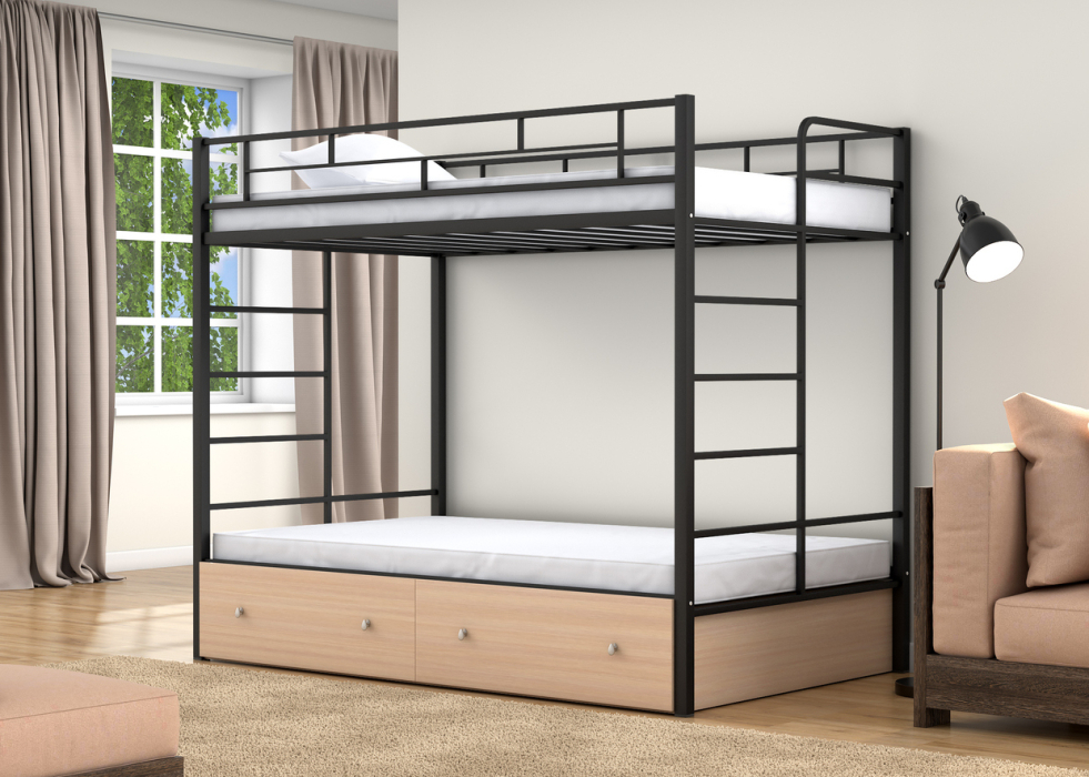 Для подростков, Двухъярусная кровать Валенсия 120 Твист ящики дуб молочный